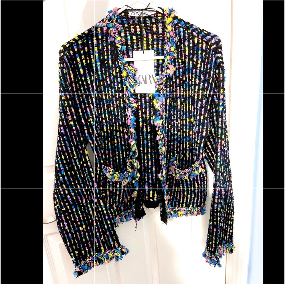 New ZARA Multicolor yarn knitted sweater Jacket